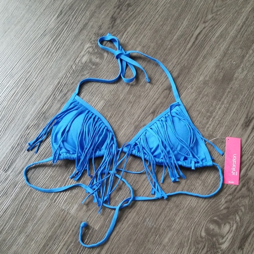 Blue Fringe Bikini Top